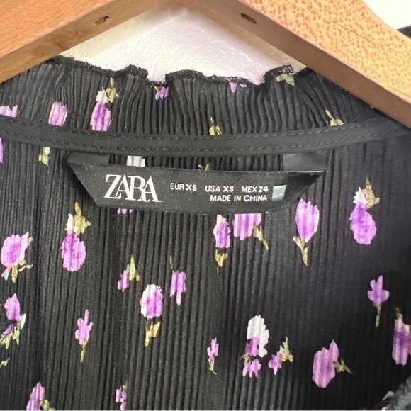 Zara Black and Purple Floral Ruffle Mini Dress - Picture 6 of 15